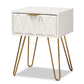 Holbrook Contemporary Glam and Luxe White Finished Wood and Gold Metal 1-Drawer End Table FredCo