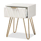 Holbrook Contemporary Glam and Luxe White Finished Wood and Gold Metal 1-Drawer End Table FredCo