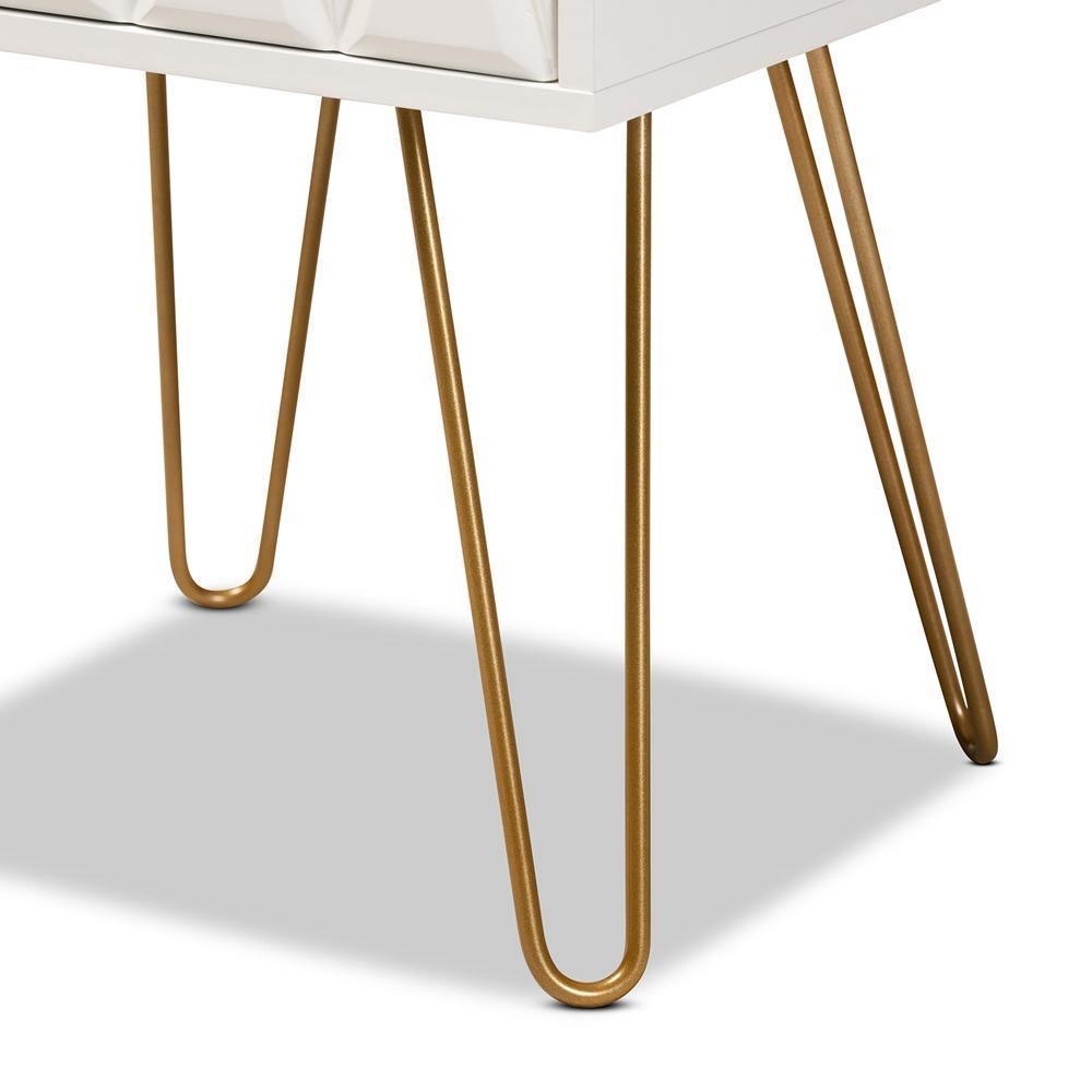 Holbrook Contemporary Glam and Luxe White Finished Wood and Gold Metal 1-Drawer End Table FredCo