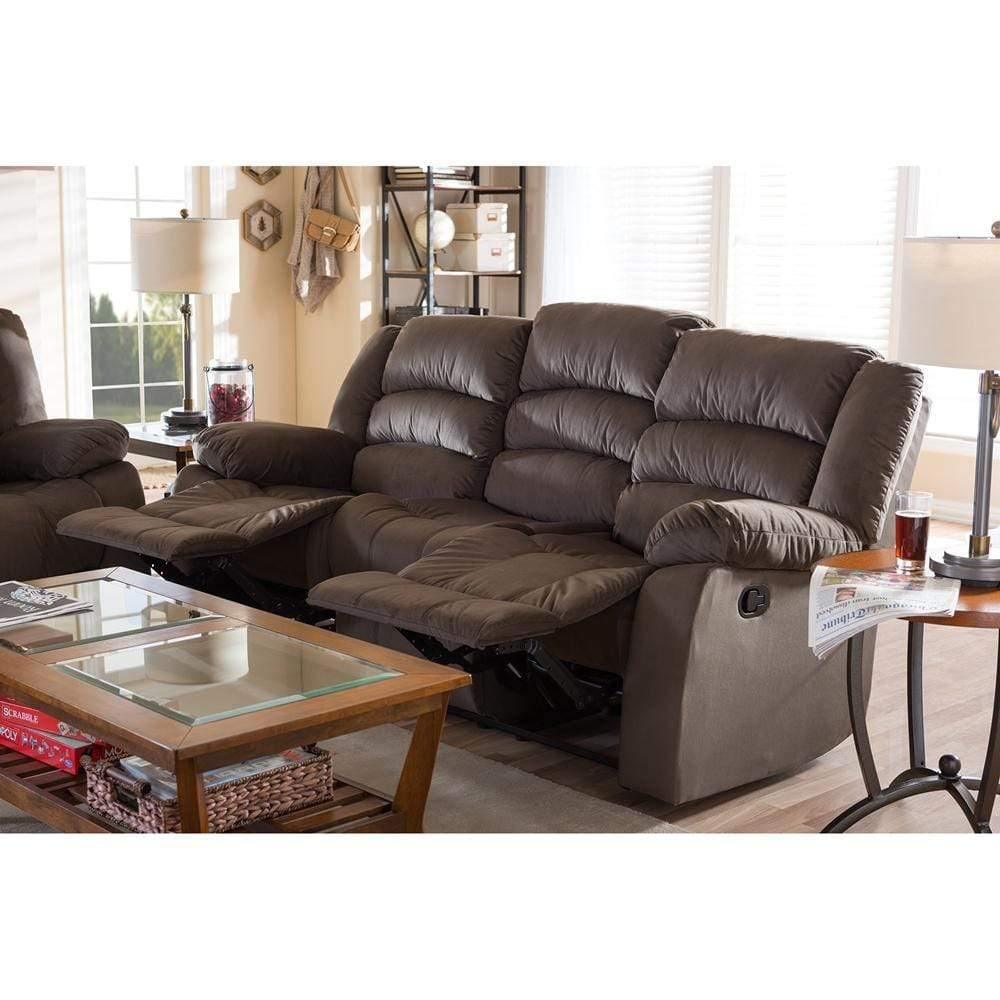 Hollace Modern and Contemporary Taupe Microsuede 3-Seater Recliner FredCo