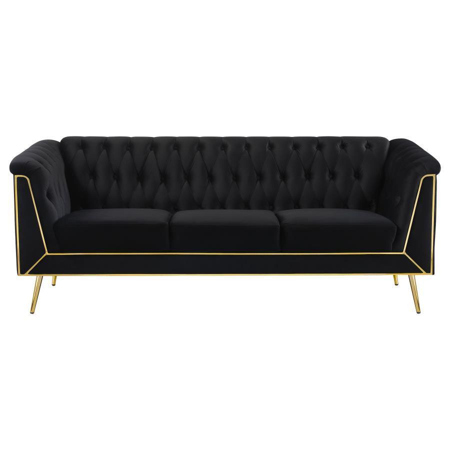 Holly 2-piece Tuxedo Arm Tufted Back Living Room Set Black 508441-S2 Coaster FredCo