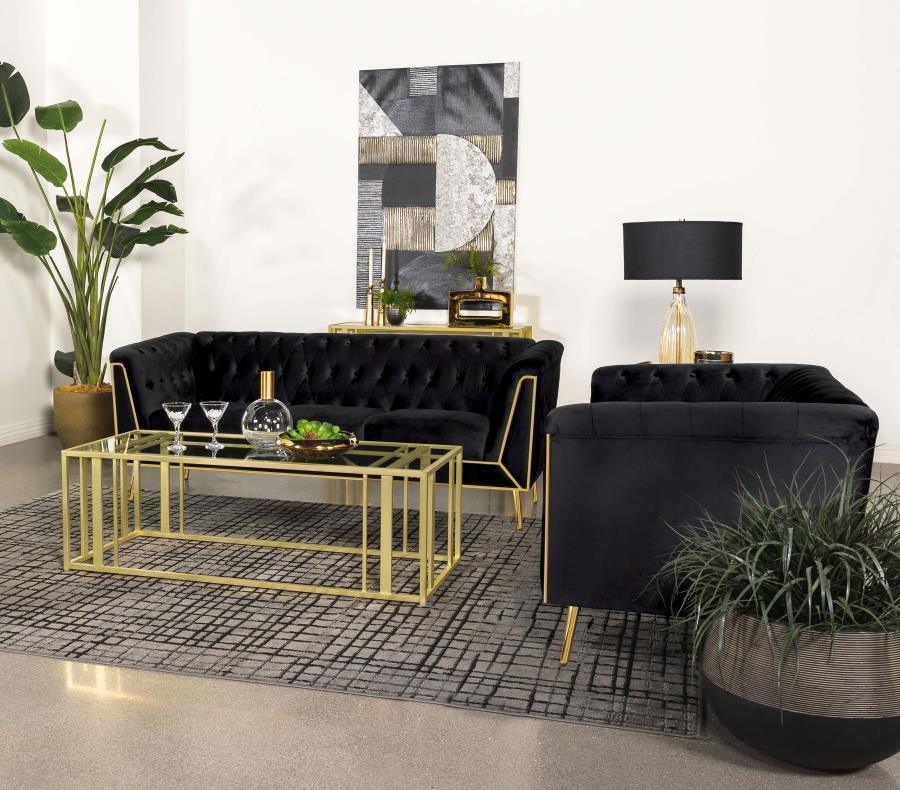 Holly 2-piece Tuxedo Arm Tufted Back Living Room Set Black 508441-S2 Coaster FredCo