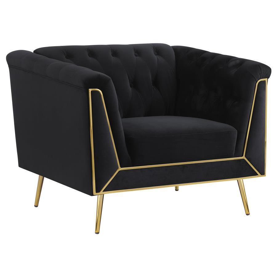 Holly 3-piece Tuxedo Arm Tufted Back Living Room Set Black 508441-S3 Coaster FredCo