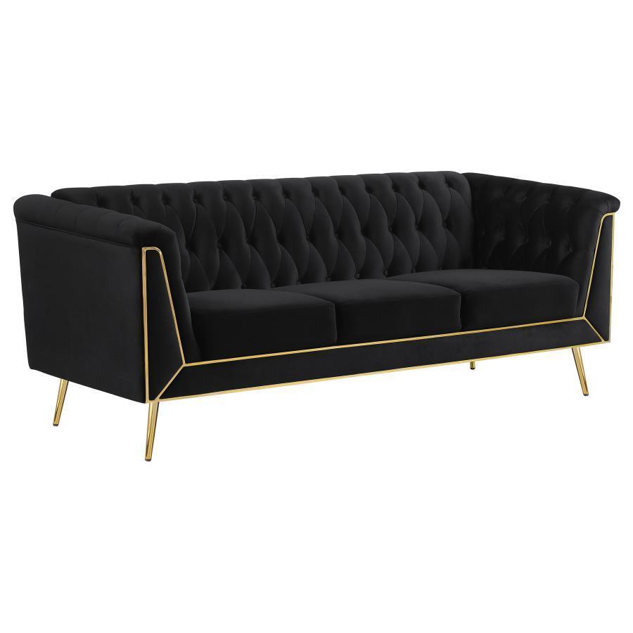 Holly 3-piece Tuxedo Arm Tufted Back Living Room Set Black 508441-S3 Coaster FredCo