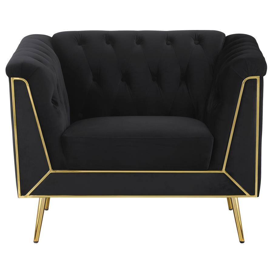 Holly 3-piece Tuxedo Arm Tufted Back Living Room Set Black 508441-S3 Coaster FredCo
