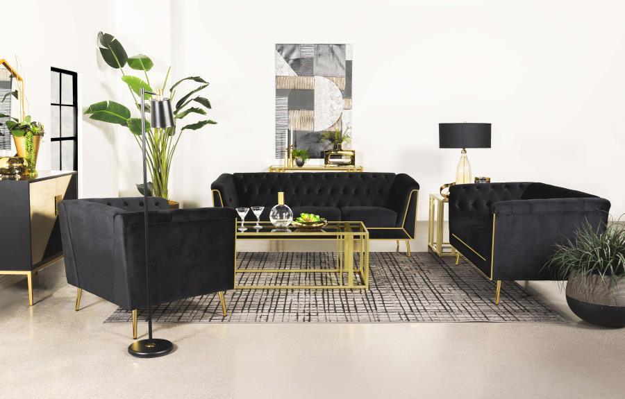 Holly 3-piece Tuxedo Arm Tufted Back Living Room Set Black 508441-S3 Coaster FredCo