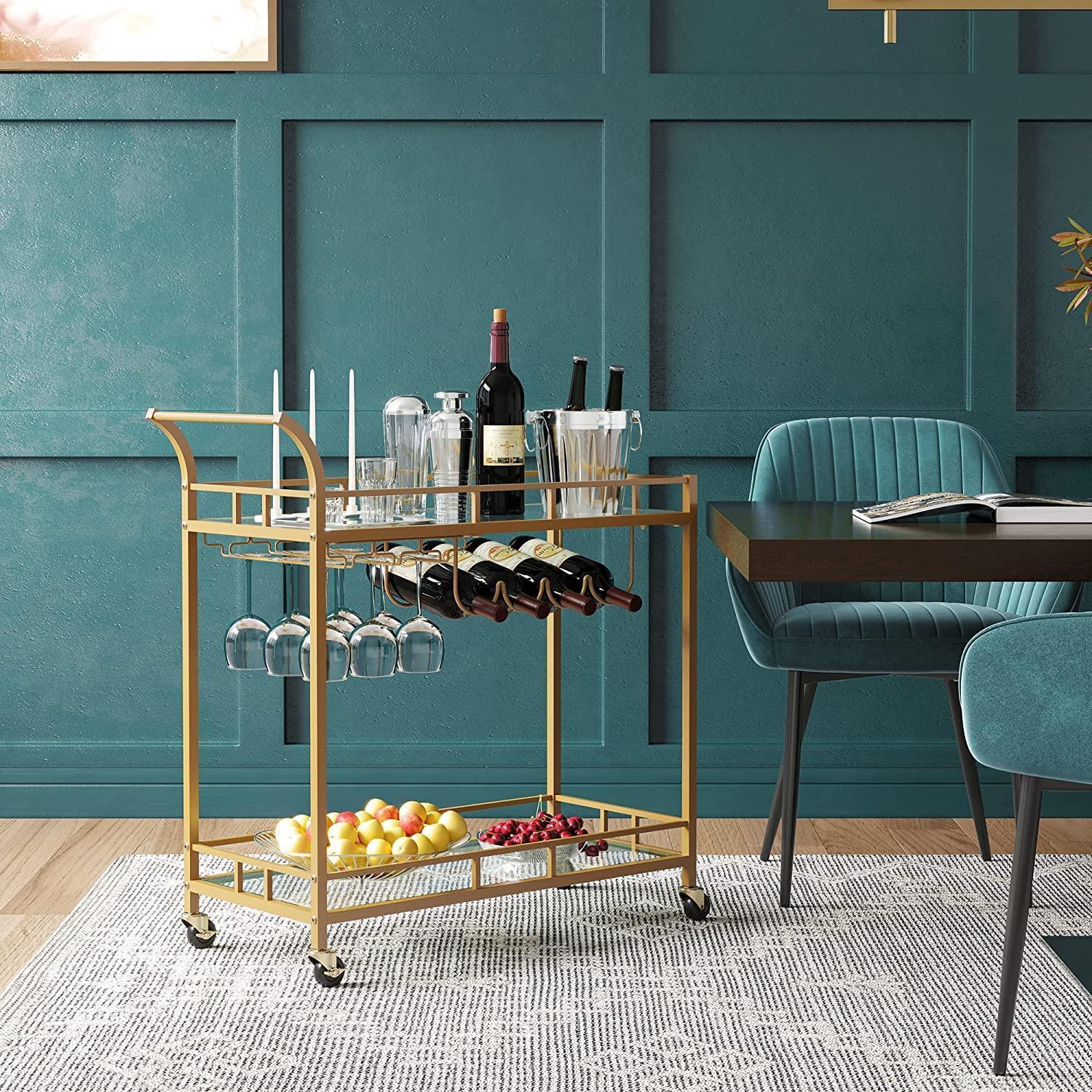 Home Bar Serving Cart Gold FredCo