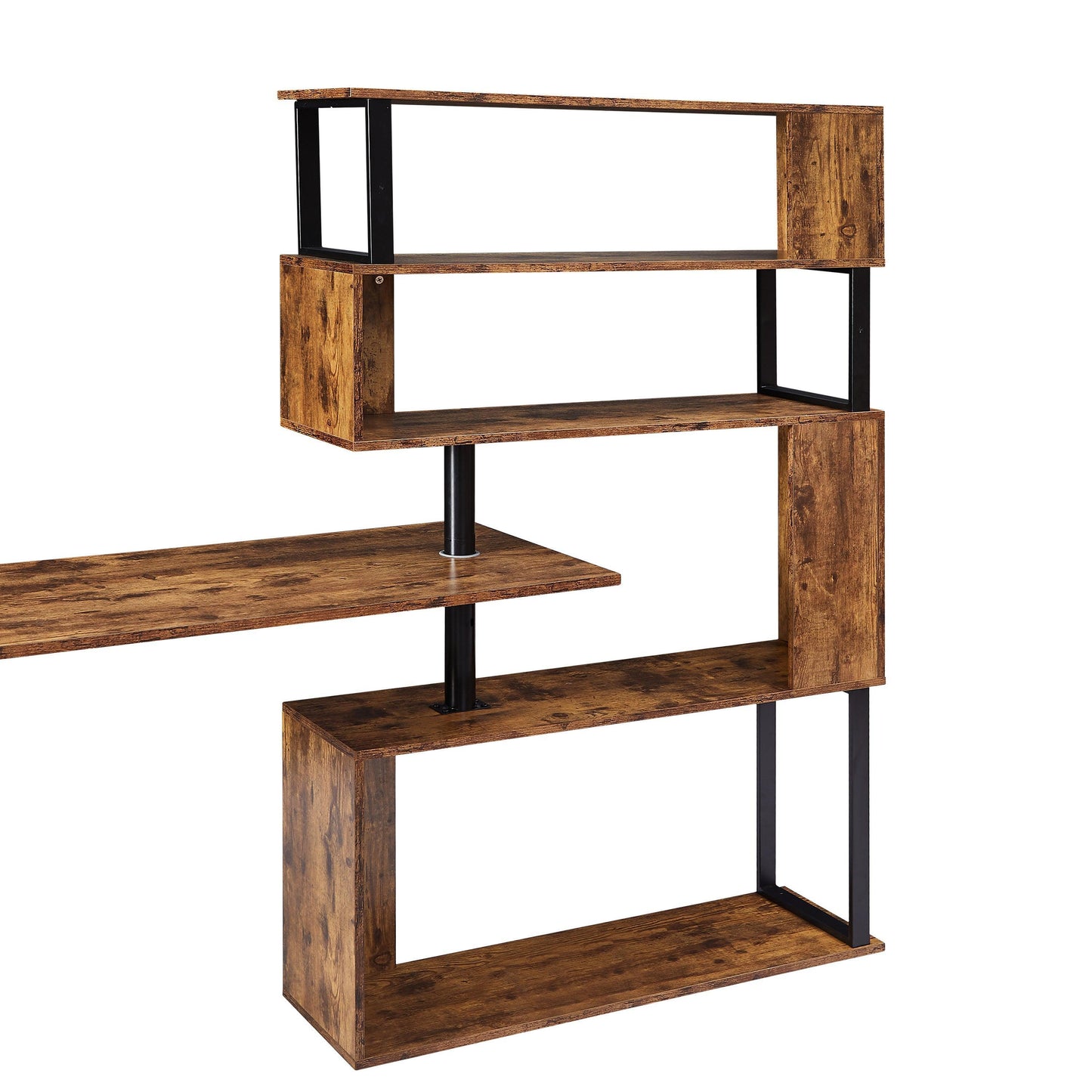 Home Office Computer Desk L-Shaped Corner Table,5-Tier Bookshelf FredCo