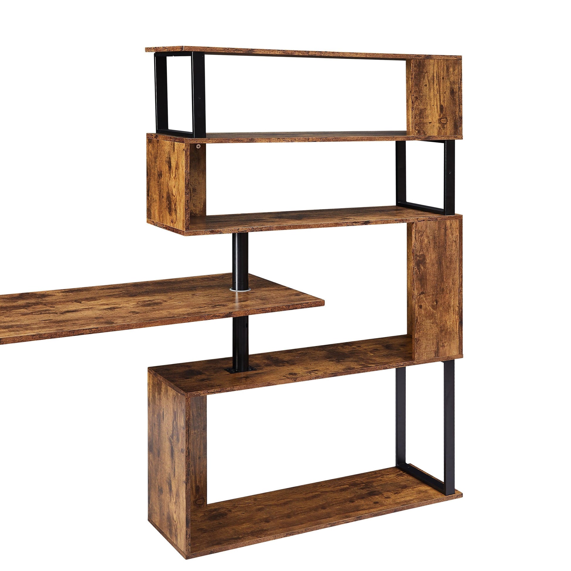 Home Office Computer Desk L-Shaped Corner Table,5-Tier Bookshelf FredCo