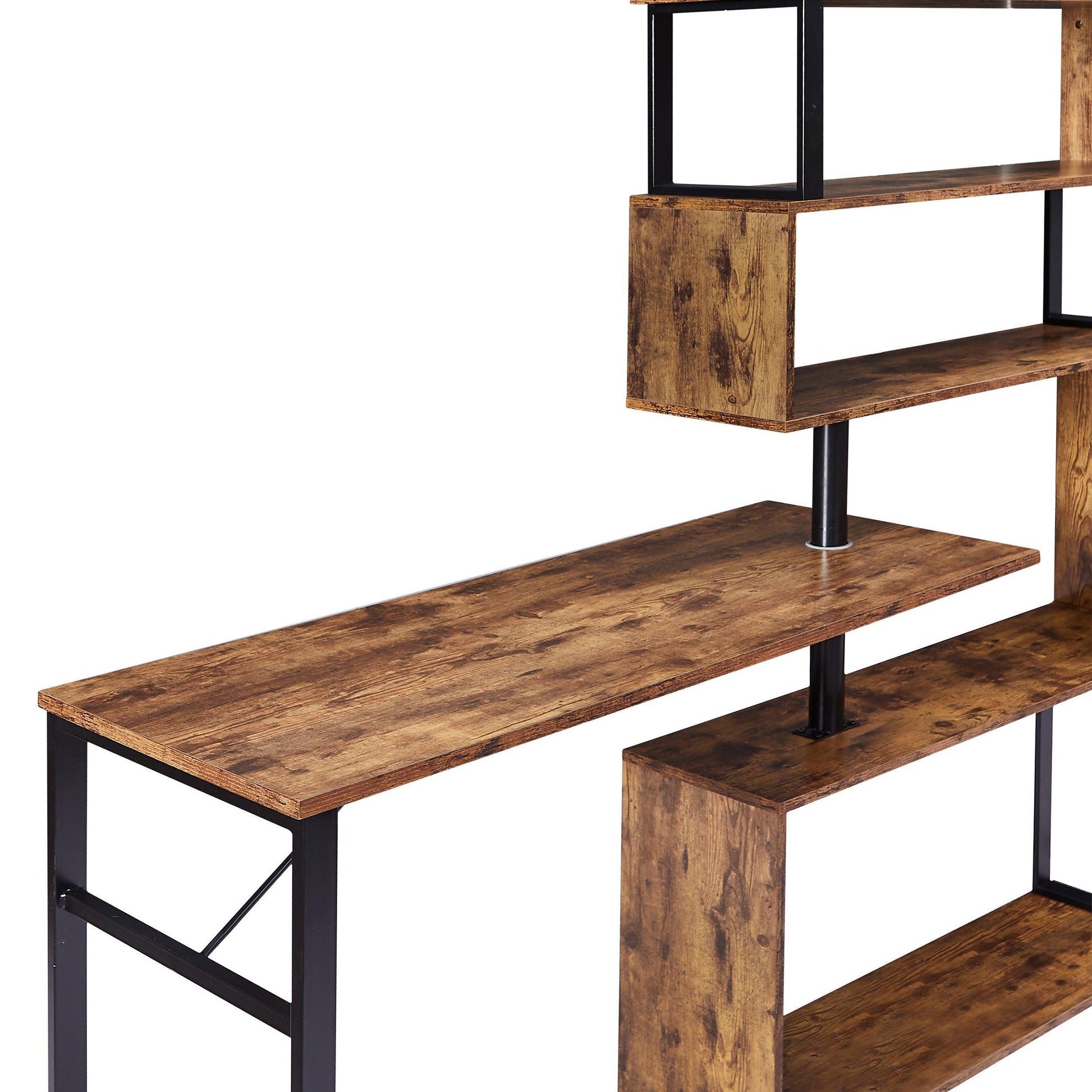 Home Office Computer Desk L-Shaped Corner Table,5-Tier Bookshelf FredCo