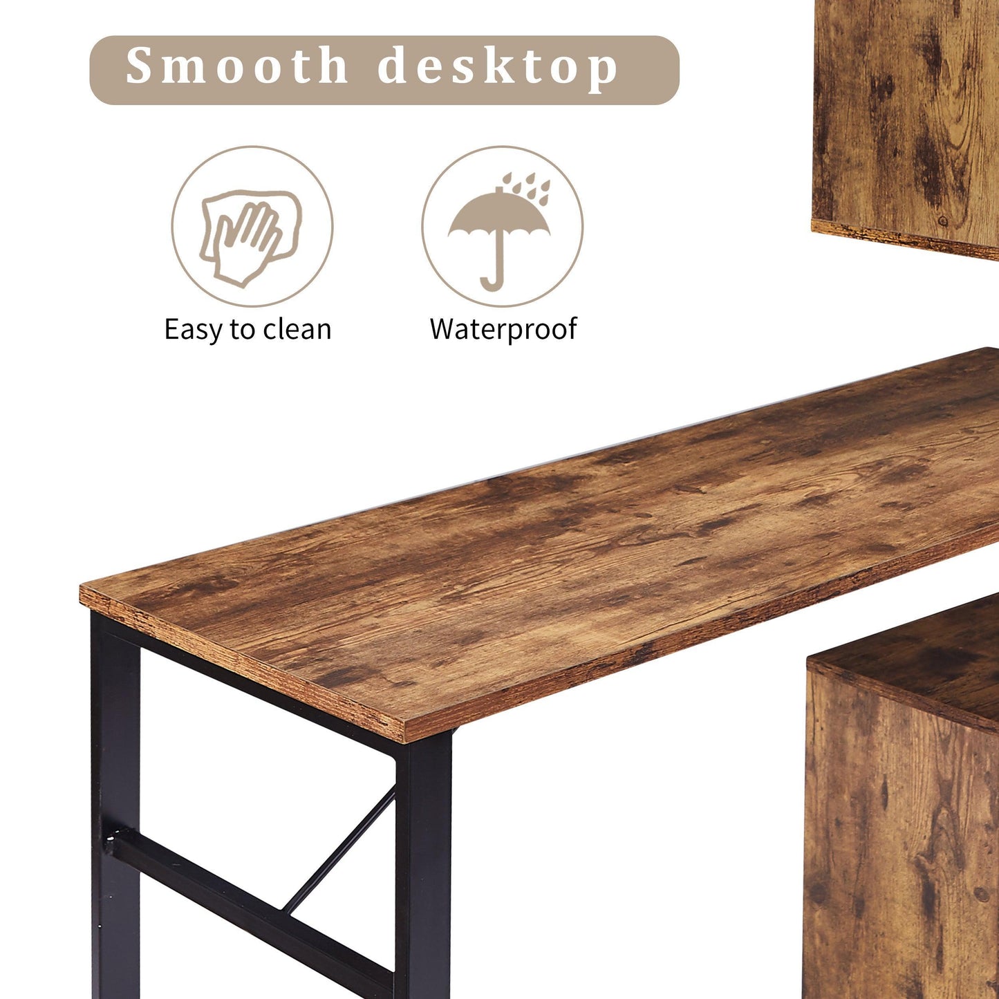 Home Office Computer Desk L-Shaped Corner Table,5-Tier Bookshelf FredCo