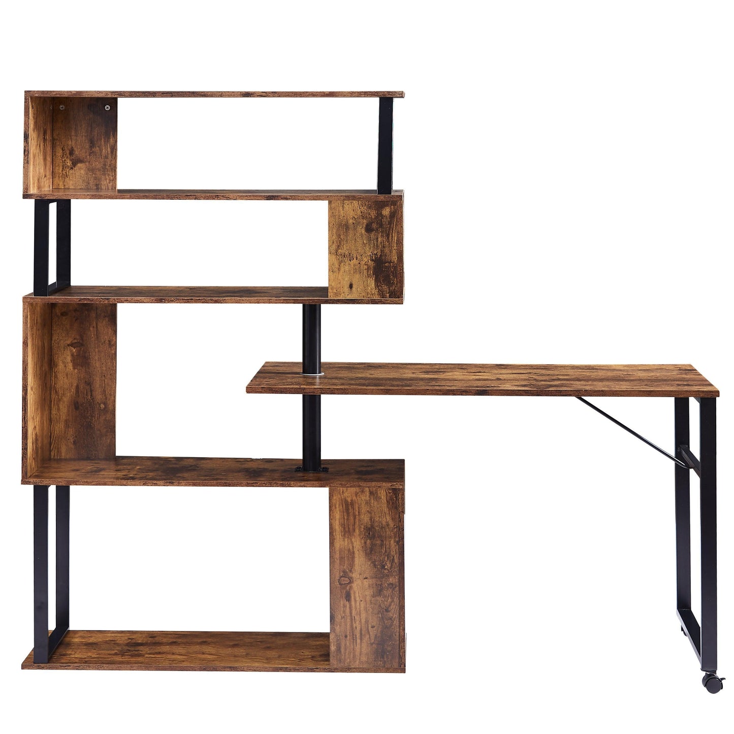 Home Office Computer Desk L-Shaped Corner Table,5-Tier Bookshelf FredCo