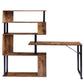 Home Office Computer Desk L-Shaped Corner Table,5-Tier Bookshelf FredCo