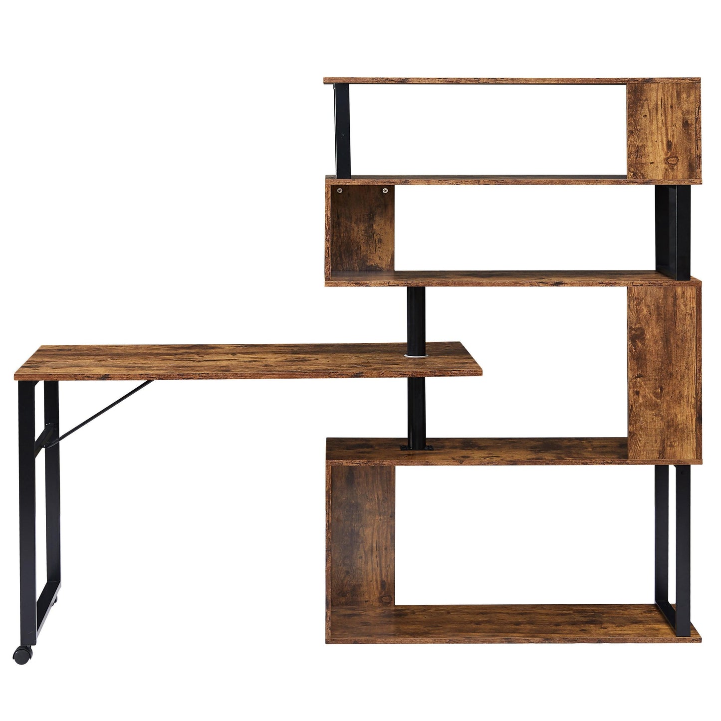 Home Office Computer Desk L-Shaped Corner Table,5-Tier Bookshelf FredCo