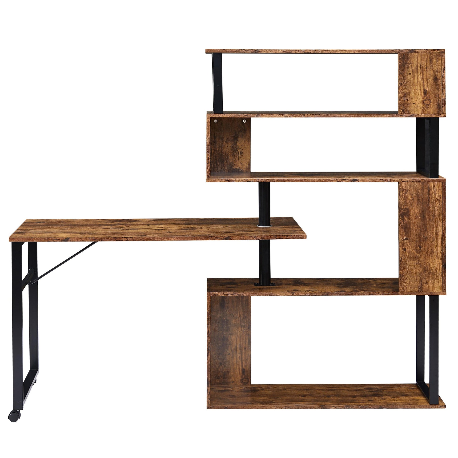 Home Office Computer Desk L-Shaped Corner Table,5-Tier Bookshelf FredCo