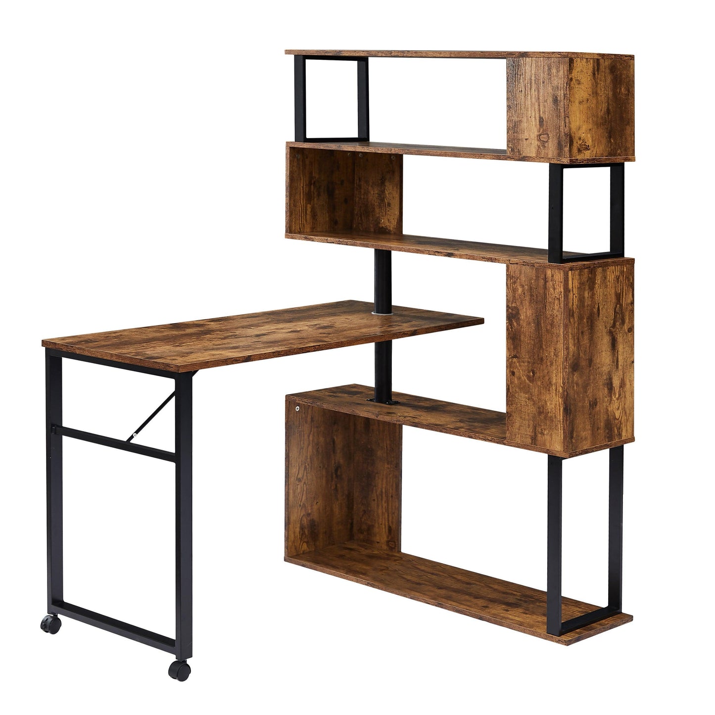 Home Office Computer Desk L-Shaped Corner Table,5-Tier Bookshelf FredCo