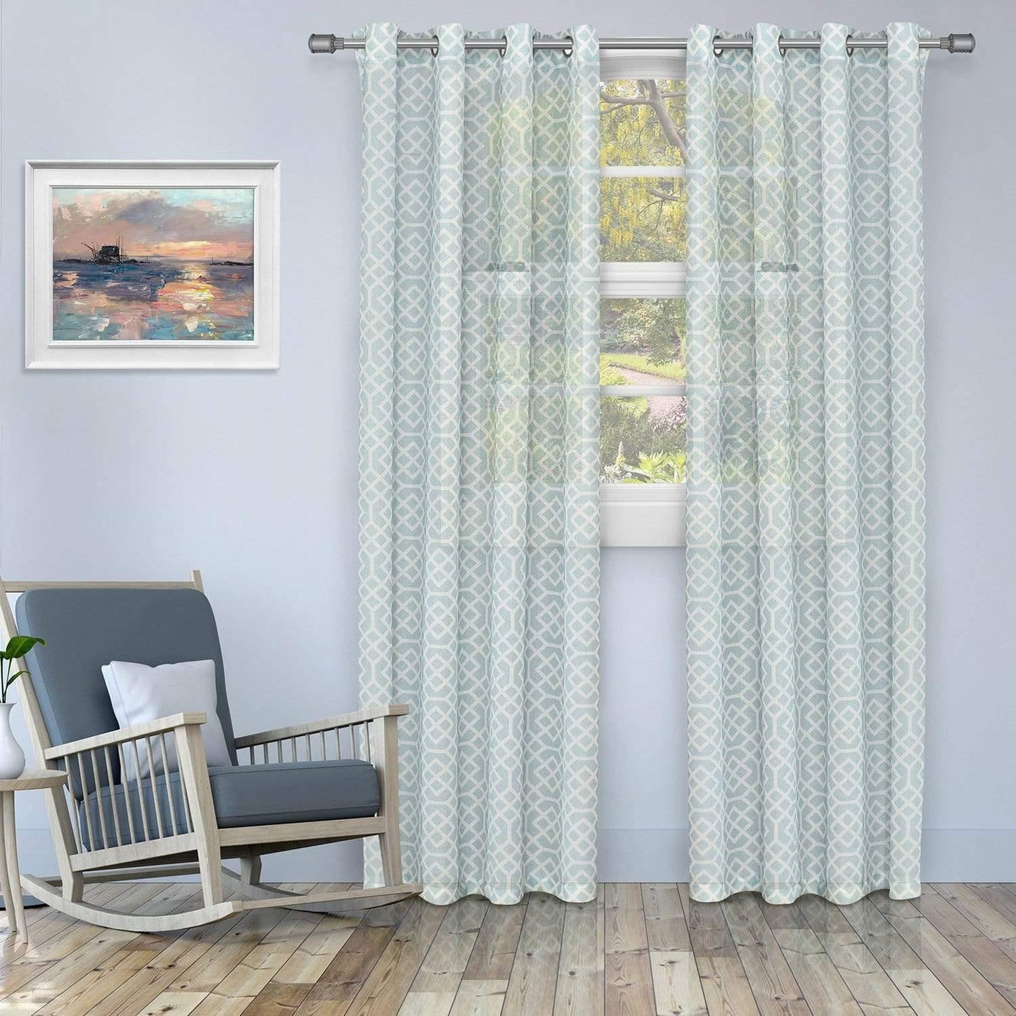 Honeycomb Diffused Light Printed Semi-Sheer Curtain Set FredCo