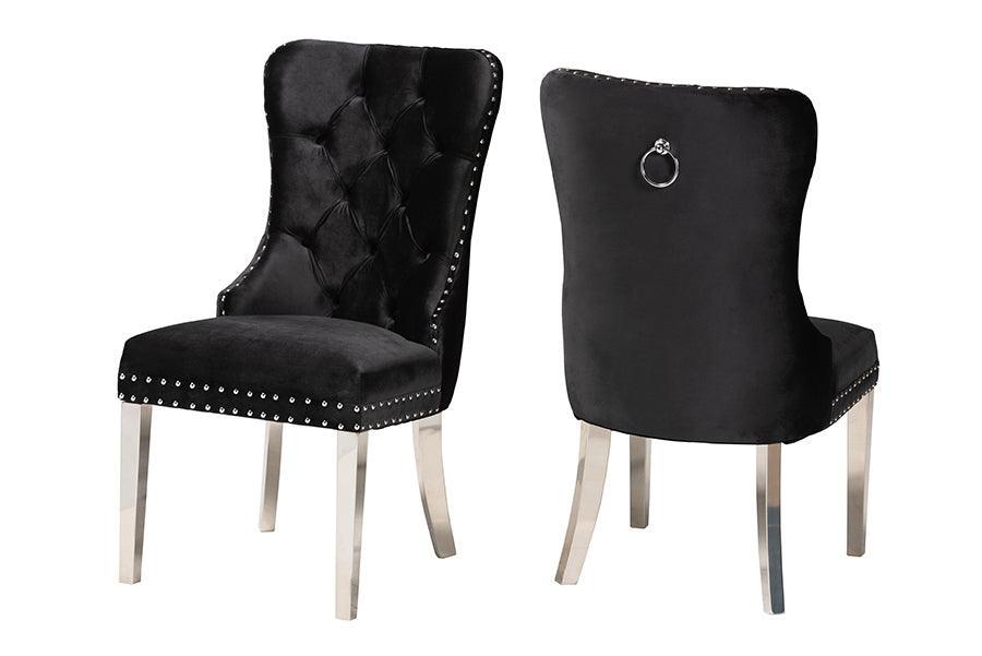 Honora Contemporary Glam and Luxe Black Velvet Fabric and Silver Metal 2-Piece Dining Chair Set FredCo
