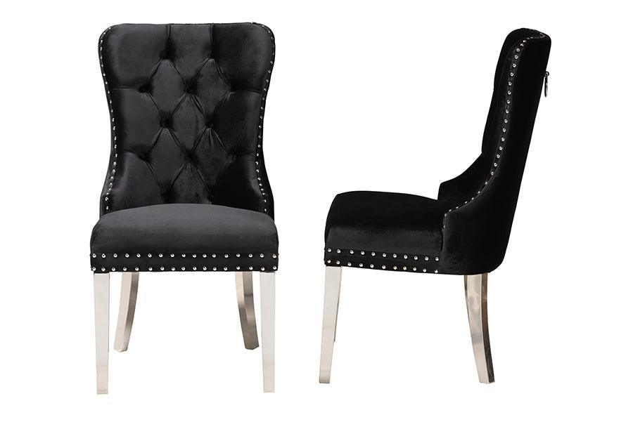 Honora Contemporary Glam and Luxe Black Velvet Fabric and Silver Metal 2-Piece Dining Chair Set FredCo