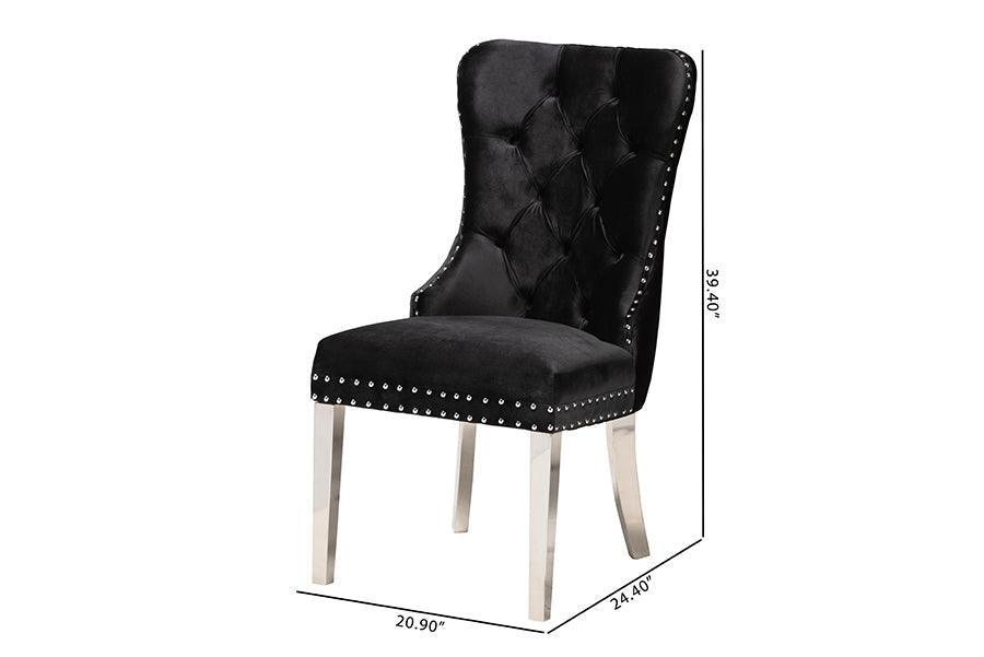 Honora Contemporary Glam and Luxe Black Velvet Fabric and Silver Metal 2-Piece Dining Chair Set FredCo