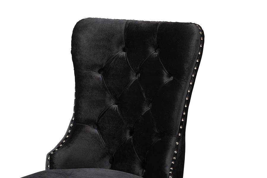 Honora Contemporary Glam and Luxe Black Velvet Fabric and Silver Metal 2-Piece Dining Chair Set FredCo