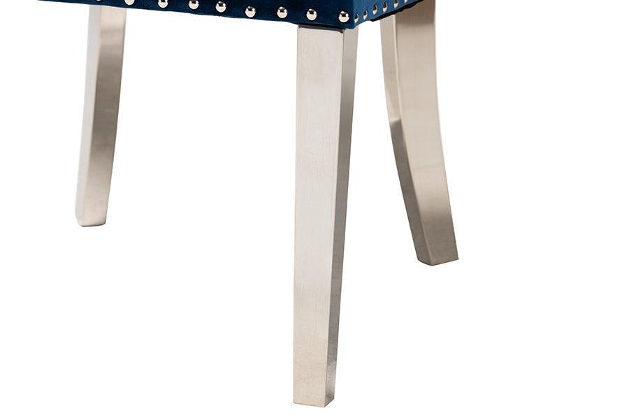 Honora Contemporary Glam and Luxe Navy Blue Velvet Fabric and Silver Metal 2-Piece Dining Chair Set FredCo