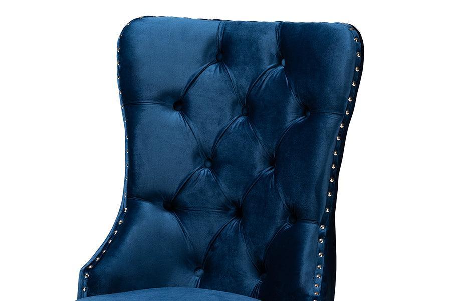 Honora Contemporary Glam and Luxe Navy Blue Velvet Fabric and Silver Metal 2-Piece Dining Chair Set FredCo