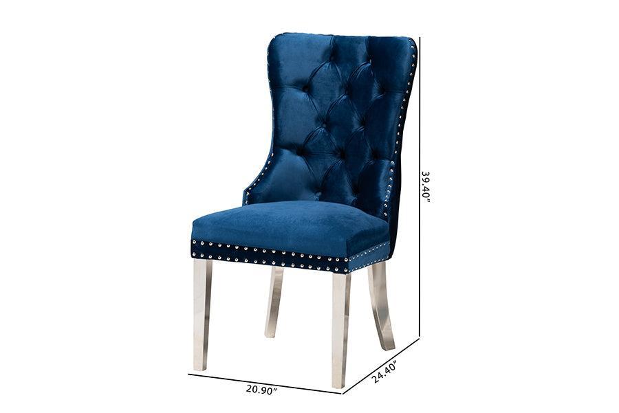 Honora Contemporary Glam and Luxe Navy Blue Velvet Fabric and Silver Metal 2-Piece Dining Chair Set FredCo