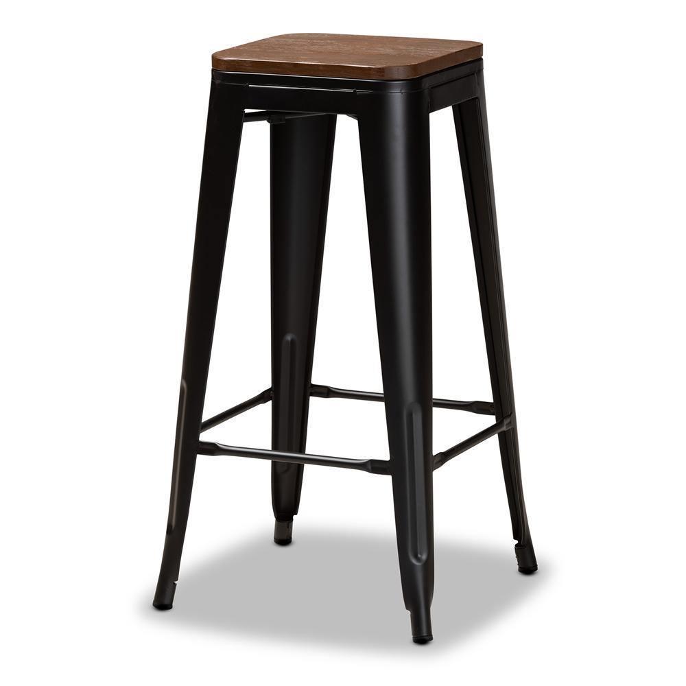 Horton Modern and Contemporary Black Metal and Walnut Brown Finished Wood 4-Piece Bar Stool Set FredCo
