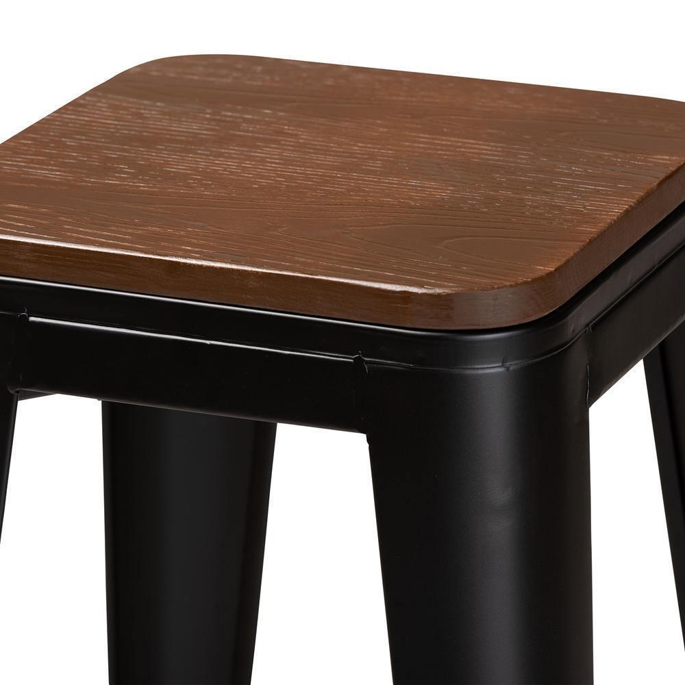 Horton Modern and Contemporary Black Metal and Walnut Brown Finished Wood 4-Piece Bar Stool Set FredCo