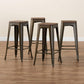 Horton Modern and Contemporary Brown Metal and Walnut Brown Finished Wood 4-Piece Bar Stool Set FredCo