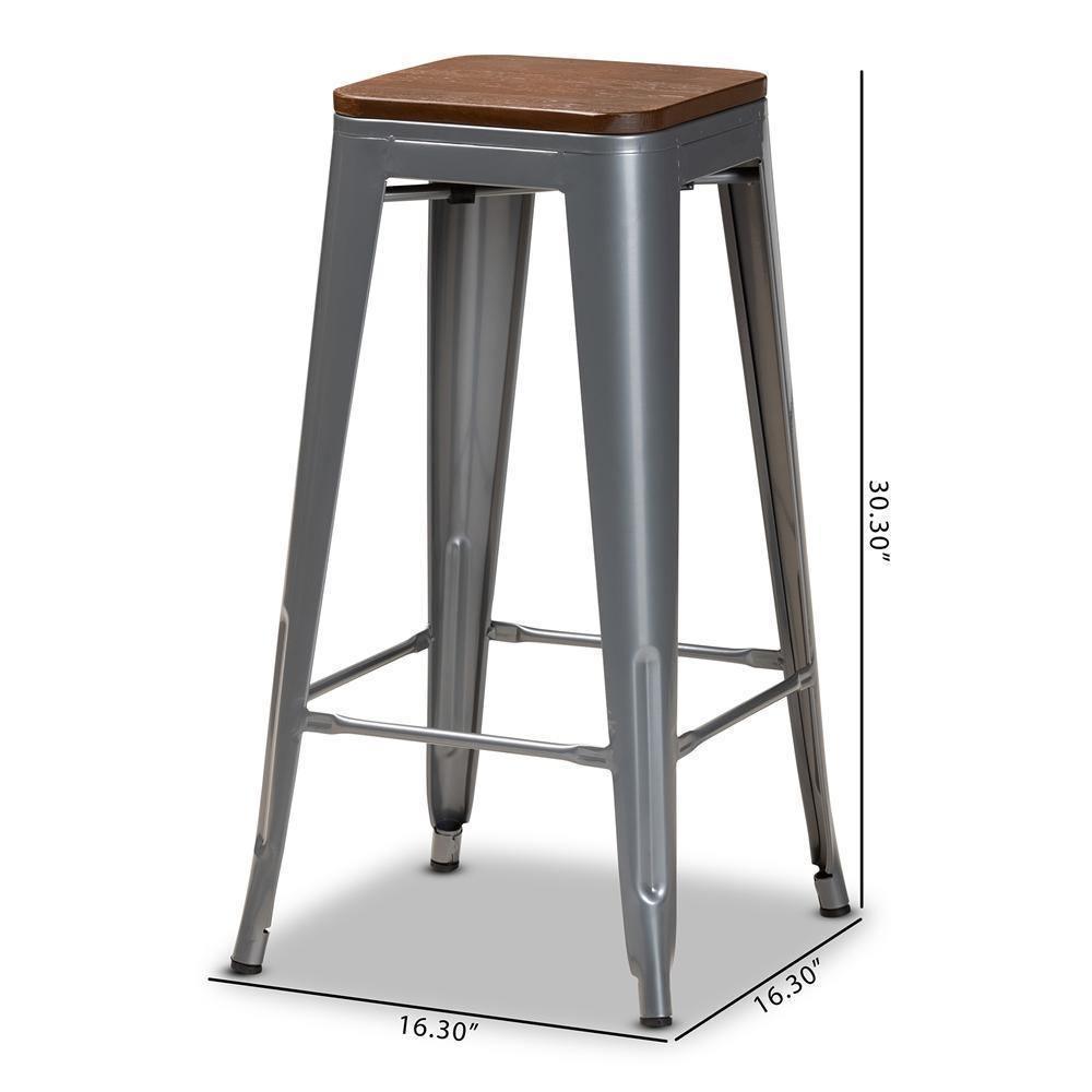 Horton Modern and Contemporary Grey Metal and Walnut Brown Finished Wood 4-Piece Bar Stool Set FredCo