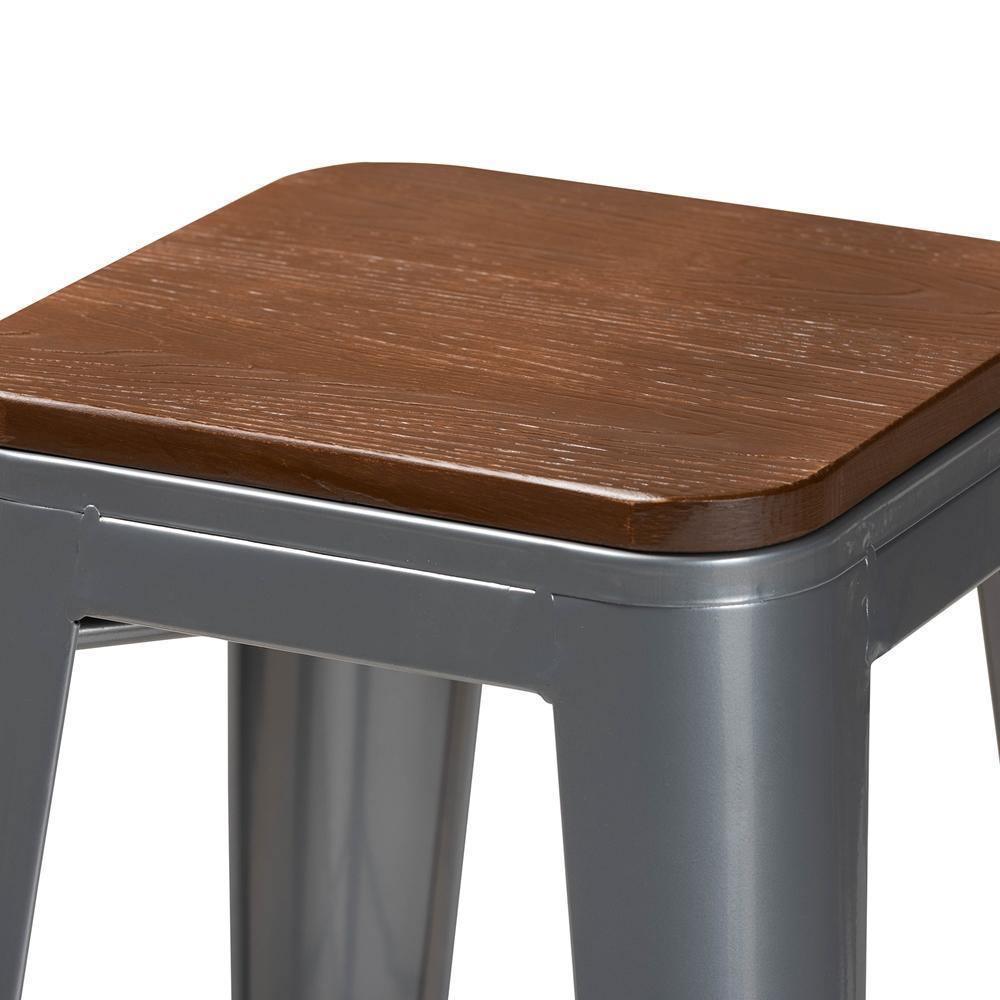 Horton Modern and Contemporary Grey Metal and Walnut Brown Finished Wood 4-Piece Bar Stool Set FredCo