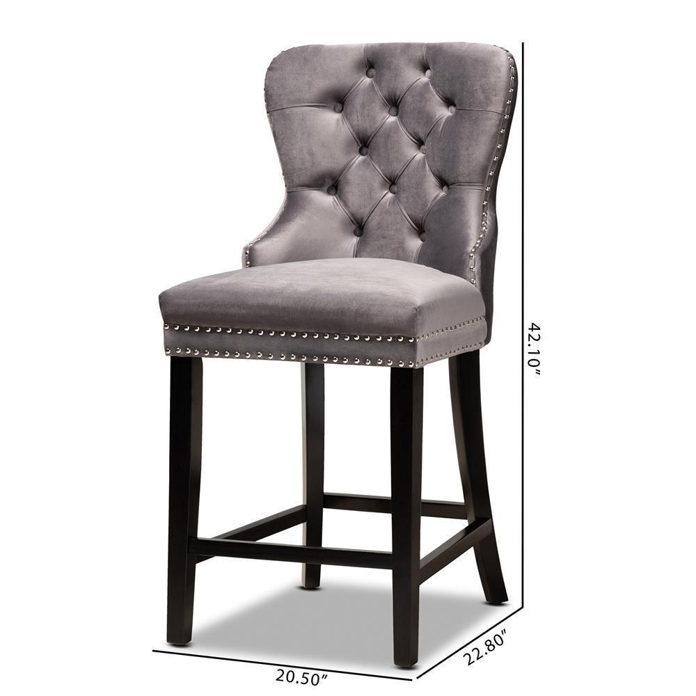 Howell Modern Transitional Grey Velvet Upholstered and Dark Brown Finished Wood 2-Piece Counter Stool Set FredCo