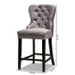 Howell Modern Transitional Grey Velvet Upholstered and Dark Brown Finished Wood 2-Piece Counter Stool Set FredCo