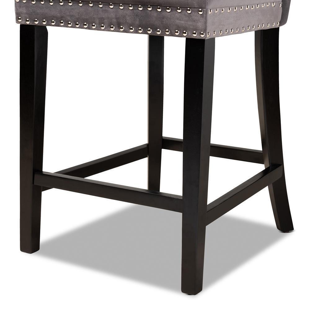 Howell Modern Transitional Grey Velvet Upholstered and Dark Brown Finished Wood 2-Piece Counter Stool Set FredCo