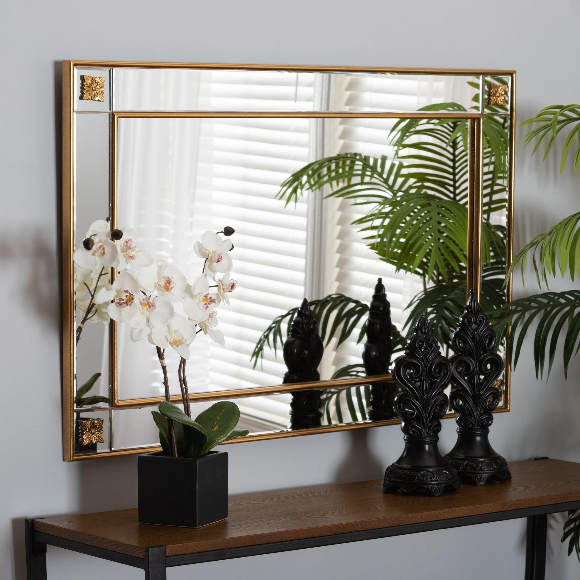 Iara Modern Glam and Luxe Antique Goldleaf Finished Wood Accent Wall Mirror FredCo