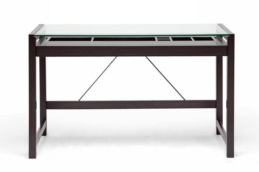 Idabel Dark Brown Wood Modern Desk with Glass Top FredCo