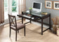 Idabel Dark Brown Wood Modern Desk with Glass Top FredCo
