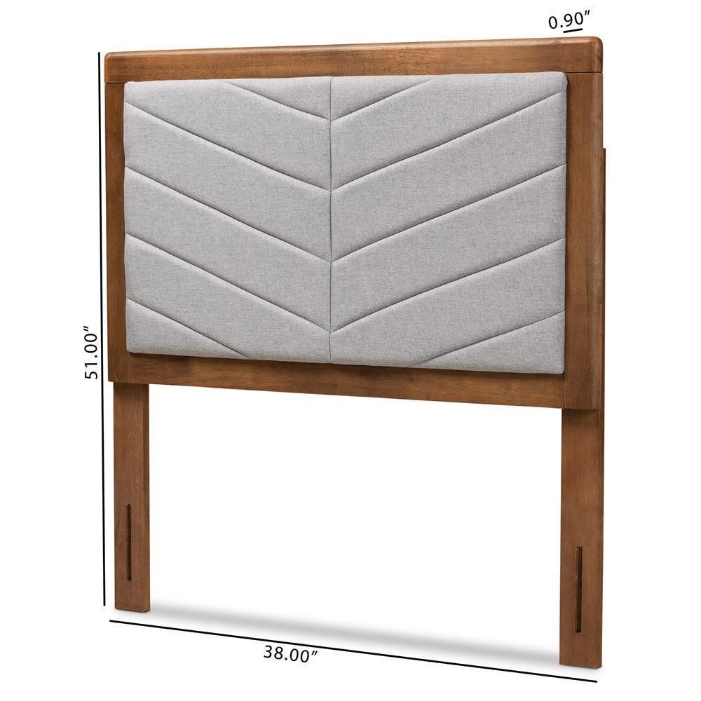 Iden Modern and Contemporary Light Grey Fabric Upholstered and Walnut Brown Finished Wood Twin Size Headboard FredCo