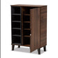 Idina Mid-Century Modern Two-Tone Walnut Brown and Grey Finished Wood 1-Door Shoe Cabinet FredCo