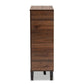 Idina Mid-Century Modern Two-Tone Walnut Brown and Grey Finished Wood 1-Door Shoe Cabinet FredCo