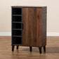 Idina Mid-Century Modern Two-Tone Walnut Brown and Grey Finished Wood 1-Door Shoe Cabinet FredCo