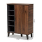 Idina Mid-Century Modern Two-Tone Walnut Brown and Grey Finished Wood 1-Door Shoe Cabinet FredCo