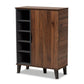Idina Mid-Century Modern Two-Tone Walnut Brown and Grey Finished Wood 1-Door Shoe Cabinet FredCo