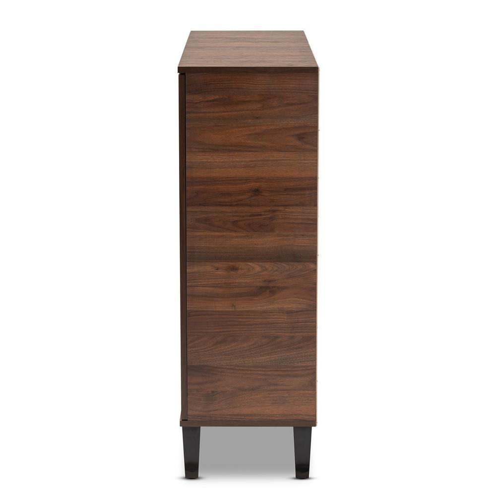 Idina Mid-Century Modern Two-Tone Walnut Brown and Grey Finished Wood 2-Door Shoe Cabinet FredCo