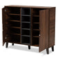 Idina Mid-Century Modern Two-Tone Walnut Brown and Grey Finished Wood 2-Door Shoe Cabinet FredCo