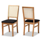 Idris Mid-Century Modern Black Fabric Upholstered and Oak brown Finished 2-Piece Rattan Dining Chair Set FredCo