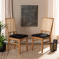 Idris Mid-Century Modern Black Fabric Upholstered and Oak brown Finished 2-Piece Rattan Dining Chair Set FredCo