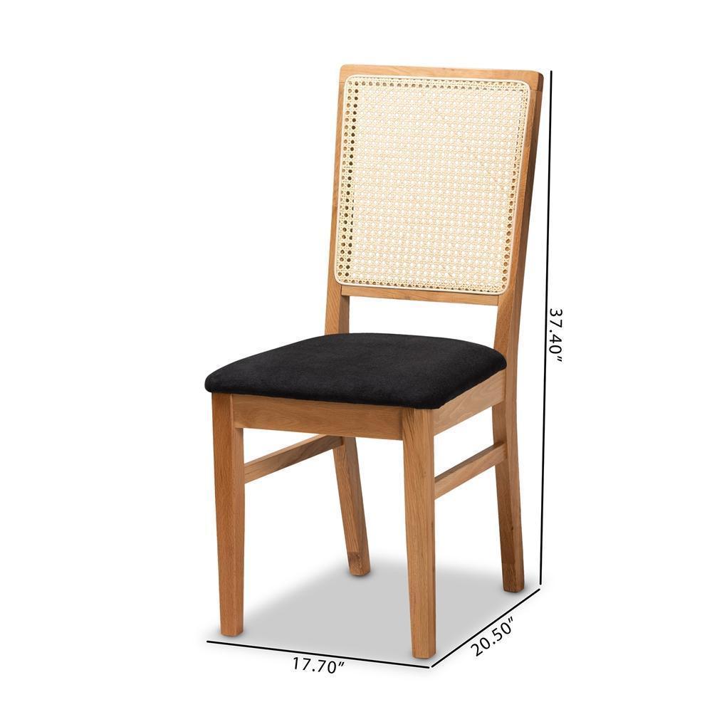 Idris Mid-Century Modern Black Fabric Upholstered and Oak brown Finished 2-Piece Rattan Dining Chair Set FredCo